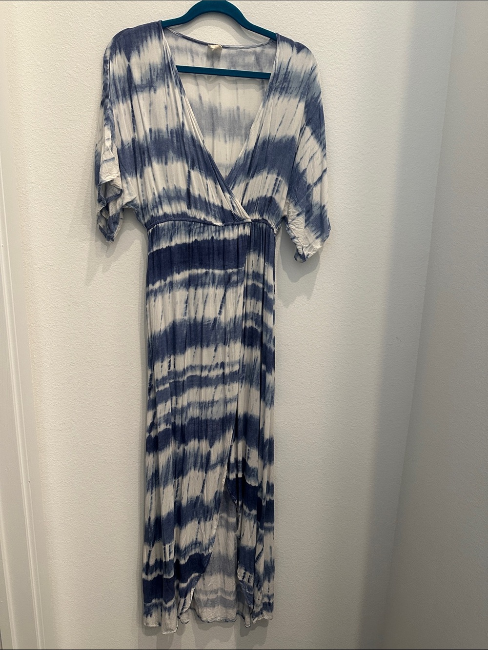 Surf Gypsy Navy and White Tie-Dye Wrap Maxi Dress
